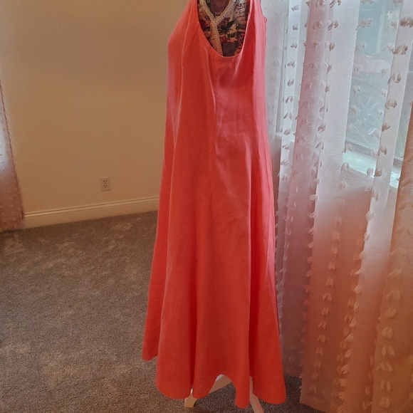 Eileen Fisher 3 Pc,Watermelon Maxi Dress, Matching Sweater, and Slip - Picture 5 of 12